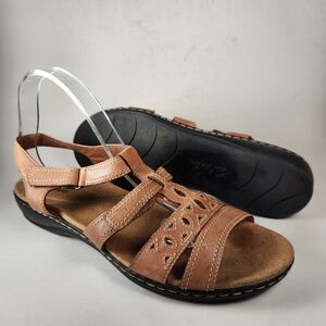 CLARKS Womens Wendy Lehi Sandal Size 12 Brown Leather Comfort Shoe
